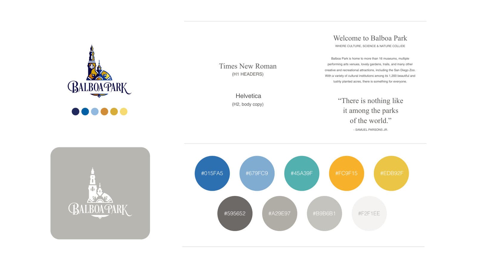 Balboa Park brand enhancement: logo, palette and typefaces