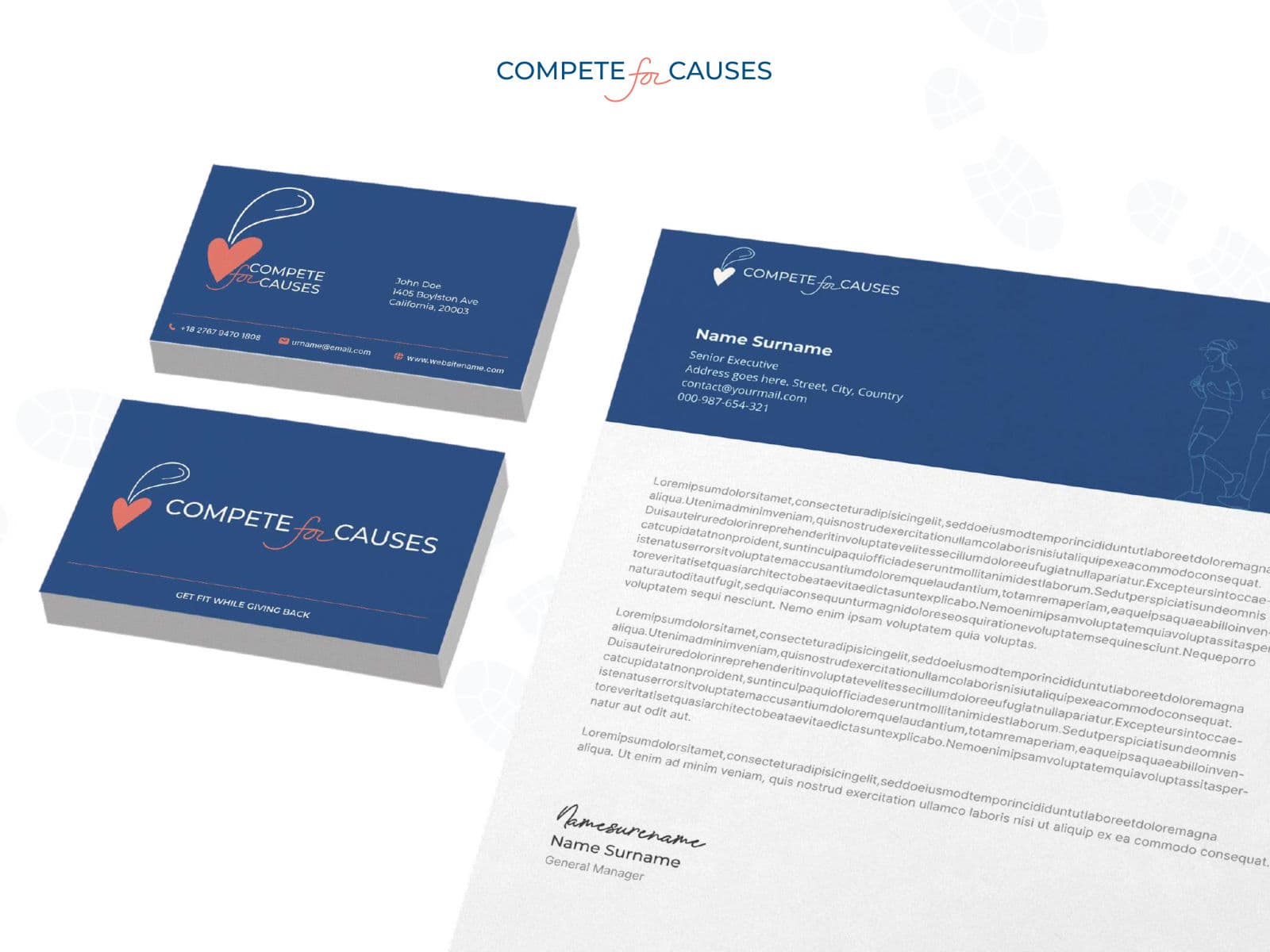 Compete for Causes business cards and letterhead