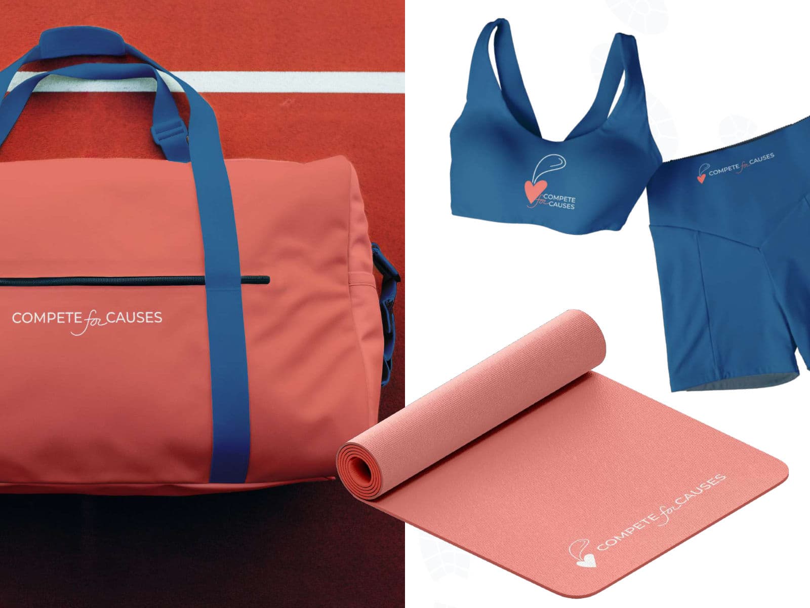 Compete for Causes duffel bag, mat and sportswear