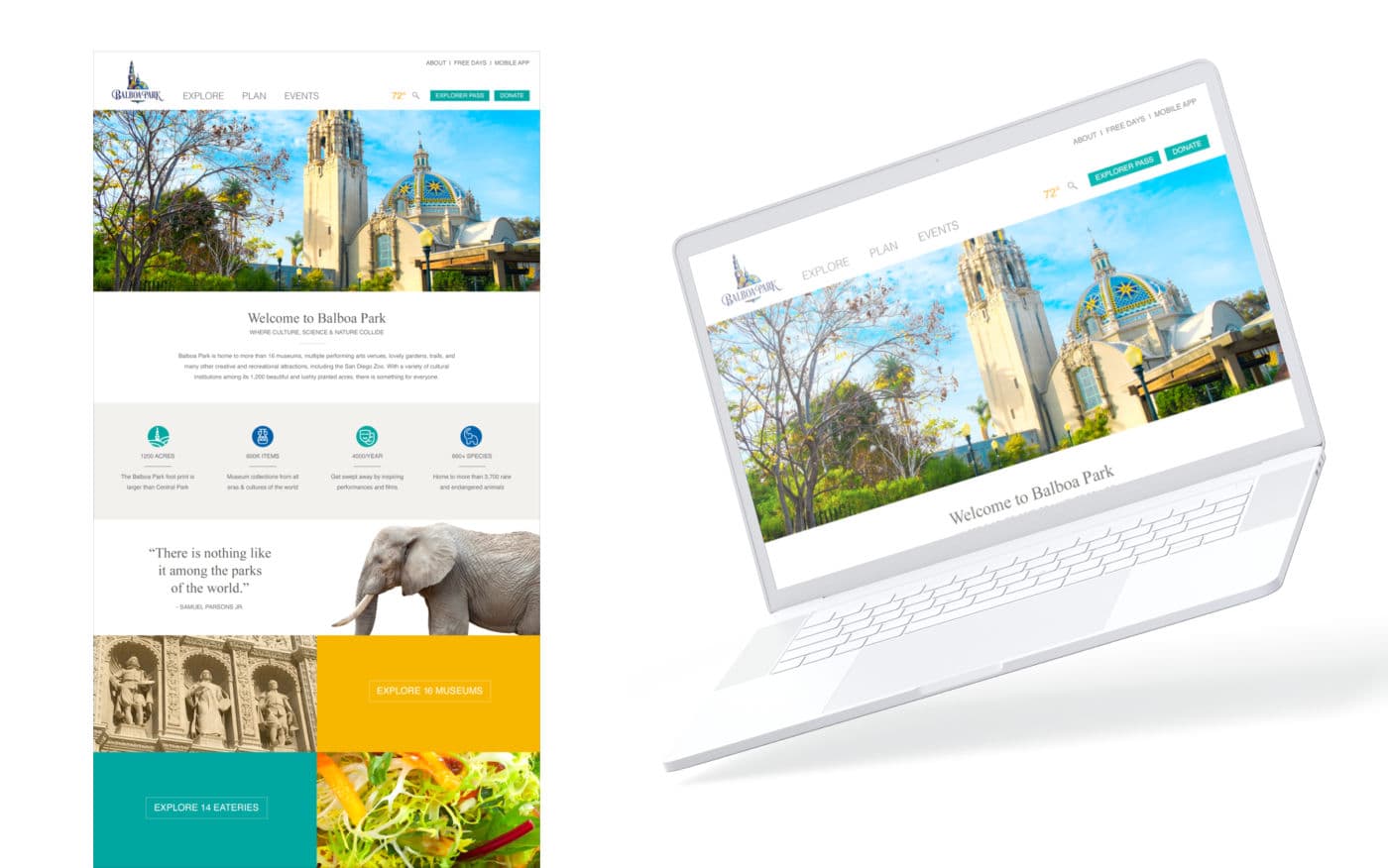 Proposed Balboa Park website on a laptop and a phone
