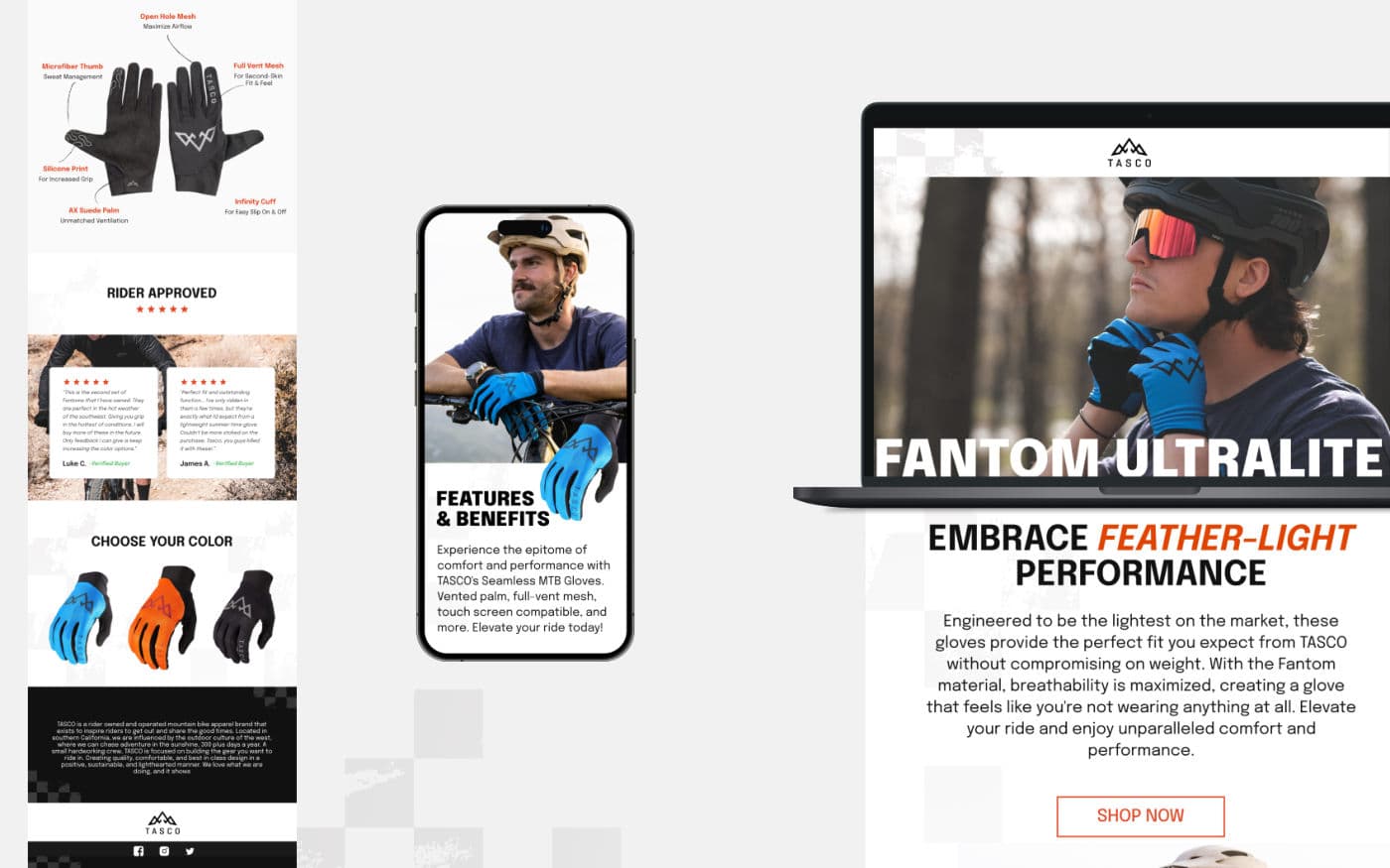 Tasco Fantom Ultralite glove product page and email