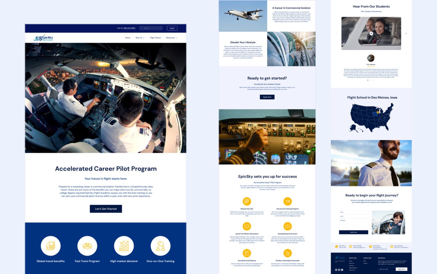 Epic Sky accelerated career pilot program website on desktop and mobile