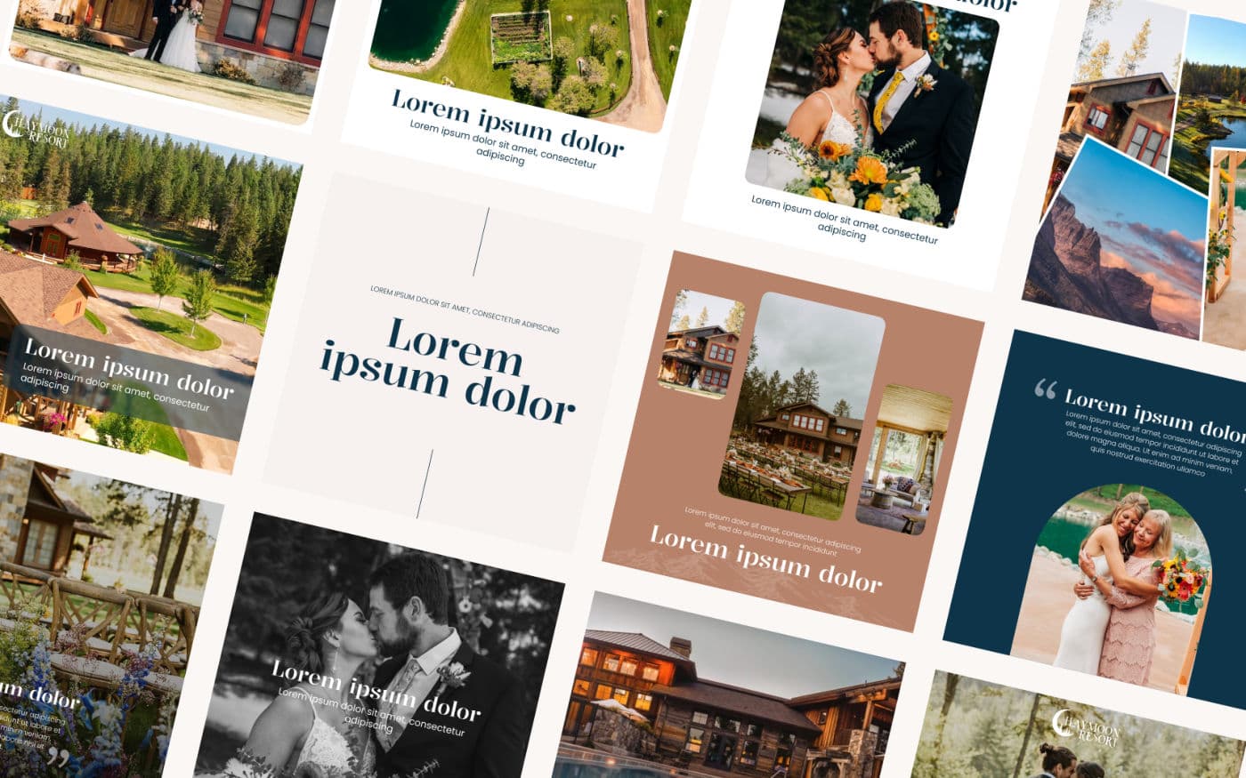 Haymoon Resort social templates with lodge and wedding photography