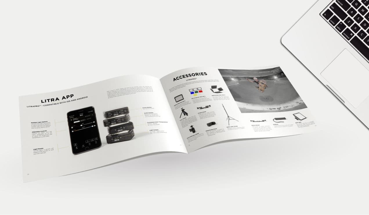 An open Litra catalog showing the app and accessories