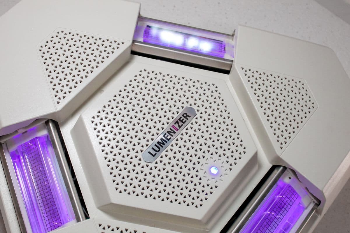 Close-up of a Lumenizer unit and its violet light panels